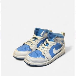 Nike Air Jordan 1 Mid Blue White Youth 2Y‎ Retro Basketball Shoes